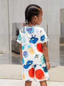 SHEIN 小男童卡通圖案T恤和短褲 - 彩色 - 查看 2