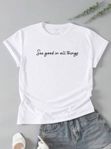 SHEIN Unity Áo thun Plus size Slogan Giải trí - trắng - Xem 1