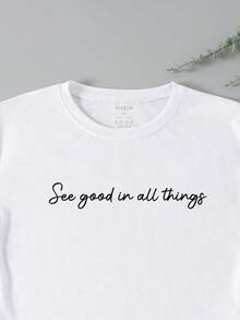 SHEIN Unity Áo thun Plus size Slogan Giải trí - trắng - Xem 3