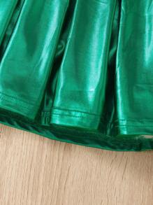 Elladie kids 少女實色金屬折紋裙 - 綠色 - 查看 3