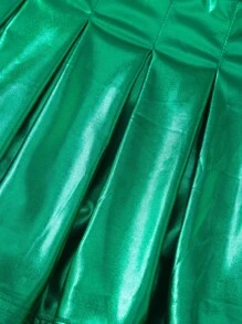 Elladie kids 少女實色金屬折紋裙 - 綠色 - 查看 4