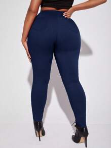 SHEIN SXY Plus Quần Skinny lưng cao, dành cho nữ Xuân Hè - Màu xanh hải quân - Xem 2