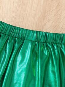 Elladie kids 少女實色金屬折紋裙 - 綠色 - 查看 6