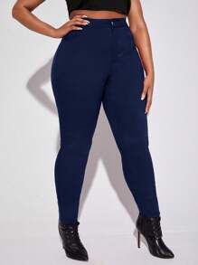 SHEIN SXY Plus Quần Skinny lưng cao, dành cho nữ Xuân Hè - Màu xanh hải quân - Xem 4