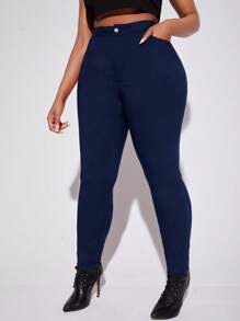 SHEIN SXY Plus Quần Skinny lưng cao, dành cho nữ Xuân Hè - Màu xanh hải quân - Xem 5
