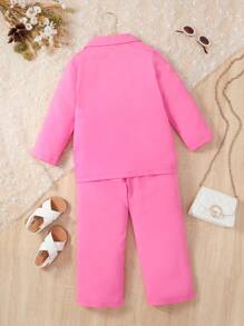 SHEIN Toddler Girls Solid Tank Top & Knot Front Pants & Shirt - Multicolor - View 3
