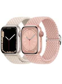 2入組尼龍編織單環兼容Apple Watch 錶帶45 毫米44 毫米40 毫米系列Ultra 8 7 6 5 4 SE 可調節彈性錶帶兼容Apple Watch 3/4/5/6/7/8/SE/Ultra 42 毫米智能錶帶配件 - 彩色 - 查看 2