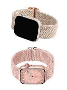 2入組尼龍編織單環兼容Apple Watch 錶帶45 毫米44 毫米40 毫米系列Ultra 8 7 6 5 4 SE 可調節彈性錶帶兼容Apple Watch 3/4/5/6/7/8/SE/Ultra 42 毫米智能錶帶配件 - 彩色 - 查看 3