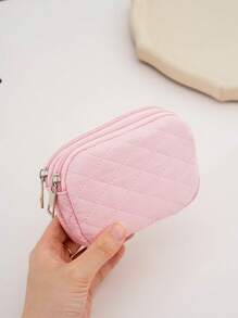 女士钱包，小钱包，拉链钱包，生日礼物，母亲节礼物，日常时尚休闲绗缝细节，男士，学生，亮粉色，返校用品，女士钱包，迷你钱包，零钱包