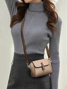 Yogodlns Túi đeo vai hình vỏ sò nhỏ cho nữ Túi đeo chéo có nắp - Màu Khaki - Xem 3