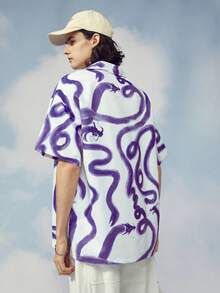 Manfinity Hypemode 1pc Allover Print Drop Shoulder Shirt - Purple - View 2