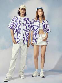 Manfinity Hypemode 1pc Allover Print Drop Shoulder Shirt - Purple - View 3