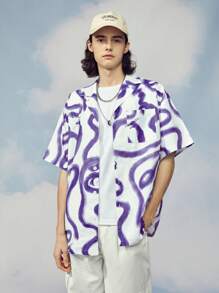 Manfinity Hypemode 1pc Allover Print Drop Shoulder Shirt - Purple - View 5