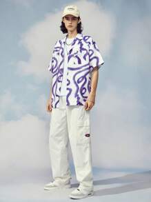 Manfinity Hypemode 1pc Allover Print Drop Shoulder Shirt - Purple - View 6