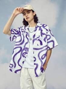 Manfinity Hypemode 1pc Allover Print Drop Shoulder Shirt - Purple - View 7