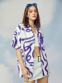 Manfinity Hypemode 1pc Allover Print Drop Shoulder Shirt - Purple - View 8