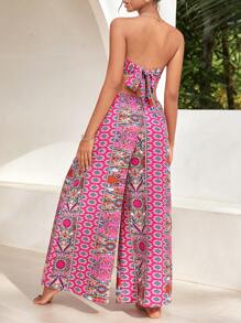 SHEIN VCAY Áo liền quần nữ Cắt ra Lộ Lưng Nhẫn Buộc lại Bộ lạc Boho - Nhiều màu - Xem 2