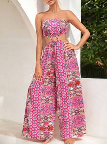 SHEIN VCAY Áo liền quần nữ Cắt ra Lộ Lưng Nhẫn Buộc lại Bộ lạc Boho - Nhiều màu - Xem 1