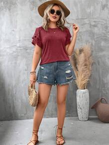 SHEIN LUNE Plus Kontrast T-shirt med volangärm i spets