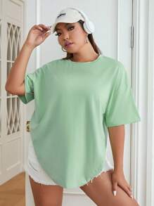 SHEIN EZwear Plus Cartoon Face Print Drop Shoulder Tee - Mint Green - View 5