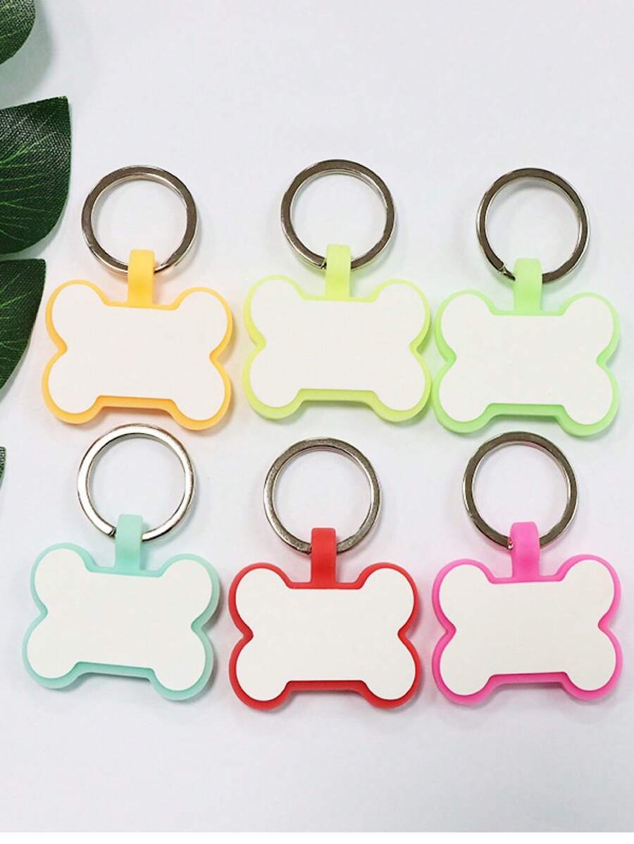 1入組骨設計隨機顏色夜光寵物ID標籤，裝飾用現代矽膠寵物ID標籤 - 彩色 - 查看 1