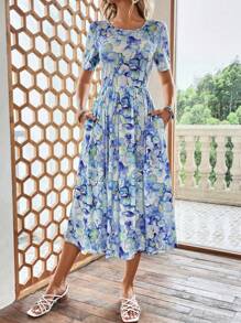SHEIN LUNE Đầm Hoa Tất cả trên in Boho - Màu xanh nhạt - Xem 3
