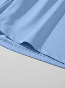 ROMWE MEN Prep 男士字母图案抽绳腰短裤，学校 - 淺藍色 - 查看 3