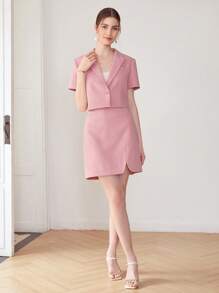 MOTF PREMIUM 九分短袖西裝外套 - 藕粉色 - 查看 5