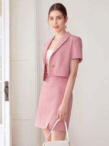 MOTF PREMIUM 九分短袖西裝外套 - 藕粉色 - 查看 7