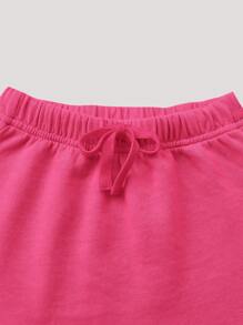 SHEIN Toddler Girls Drawstring Waist Skirt - Hot Pink - View 6