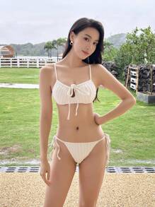 DAZY Bikiniset met strik aan de voorkant, beugels en strik aan de zijkant, zomer, strandoutfits voor dames, tankinibadpak