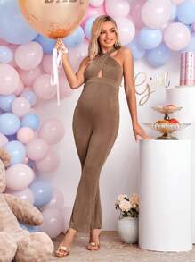 SHEIN Maternidad Mono halter con tira cruzada - Marrón Mocha - Ver 1