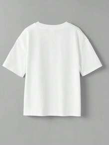 SHEIN Camiseta Casual De Hombro Caído De Color Sólido De Manga Corta Con Cuello Redondo De Verano Para Niños Preadolescentes - Blanco - Ver 2