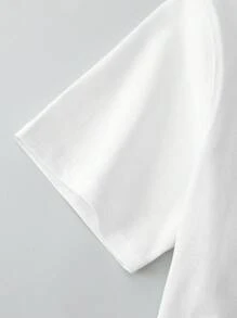 SHEIN Camiseta Casual De Hombro Caído De Color Sólido De Manga Corta Con Cuello Redondo De Verano Para Niños Preadolescentes - Blanco - Ver 3