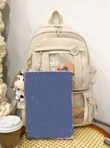 無徽章吊墜女童日式原宿背包韓版適合高中大學生國中生 - 米色 - 查看 3