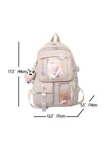 無徽章吊墜女童日式原宿背包韓版適合高中大學生國中生 - 米色 - 查看 4