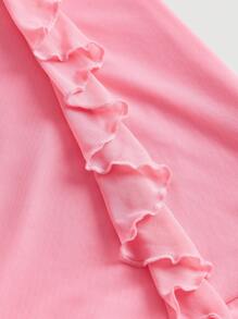 SHEIN MOD Vestido de hombros descubiertos ribete con fruncido pecho con fruncido dos bajo a capas - Rosa - Ver 4