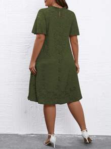 SHEIN LUNE Plus Floral Lace Butterfly Sleeve Dress - Army Green - View 2