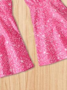 SHEIN Bộ thời trang bé gái Đề can Viên lá sen Hoa Dễ thương - Màu Hồng Tươi - Xem 4