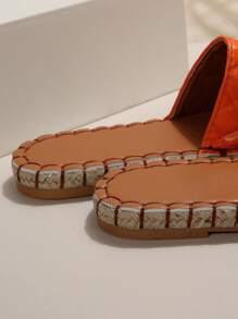 Plus Size Casual Woven Strap Rope Sole Slippers, Plaid Beach Sandals,Spring Summer Outfits - Orange - View 4