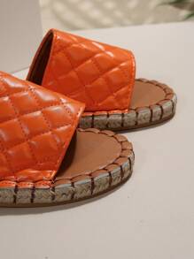 Plus Size Casual Woven Strap Rope Sole Slippers, Plaid Beach Sandals,Spring Summer Outfits - Orange - View 6