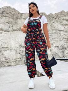 Flirla 大碼恐龍印花背帶連身褲不帶T恤 - 彩色 - 查看 3