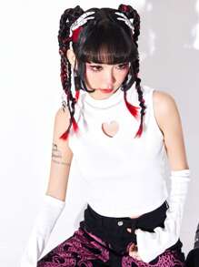 ROMWE J-Fashion Heart Cut Out Crop Tank Top With 1pair Oversleeves - White - View 3