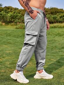 Manfinity Men Flap Pocket Side Drawstring Waist Cargo Trousers - Grey - View 3