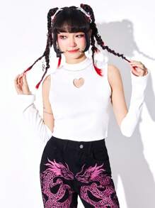 ROMWE J-Fashion Heart Cut Out Crop Tank Top With 1pair Oversleeves - White - View 4