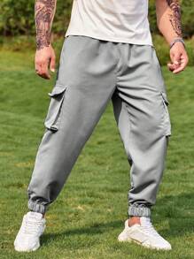 Manfinity Men Flap Pocket Side Drawstring Waist Cargo Trousers - Grey - View 5