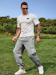 Manfinity Men Flap Pocket Side Drawstring Waist Cargo Trousers - Grey - View 7