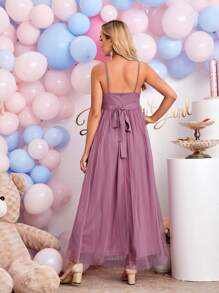 SHEIN Maternity Solid Mesh Cami Dress - Mauve Purple - View 2