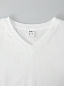 SHEIN 男孩素色V領T恤 - 白色 - 查看 4