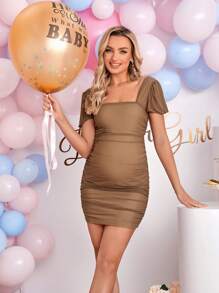 SHEIN Maternity Square Neck Bodycon Dress - Khaki - View 6